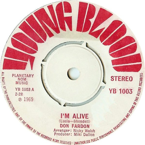 Don Fardon : I'm Alive (7", Single, 4-P)