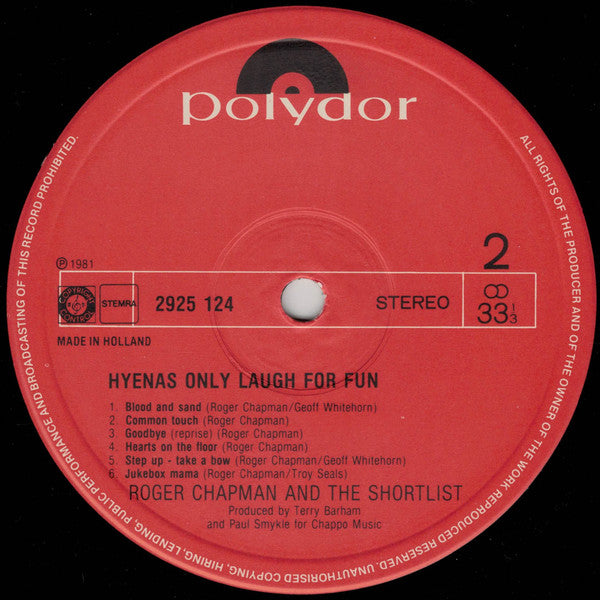 Roger Chapman & The Shortlist : Hyenas Only Laugh For Fun (LP, Album)