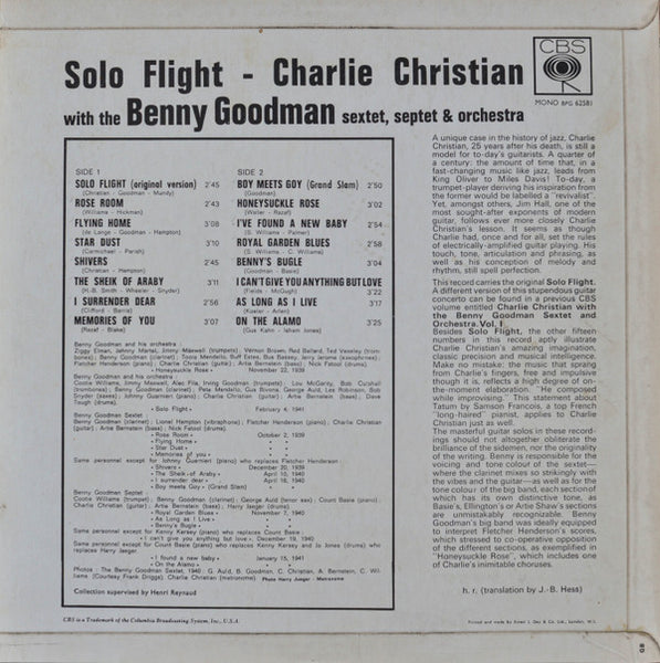 Charlie Christian With The Benny Goodman Sextet*, Benny Goodman Septet And Benny Goodman And His Orchestra : Solo Flight (LP, Mono)