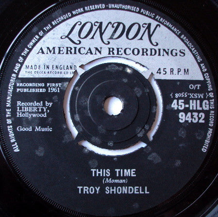 Troy Shondell : This Time (7", Single)