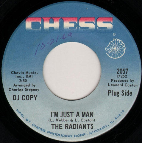 The Radiants : I'm Just A Man / Tears Of A Clown (7", Single, Promo)