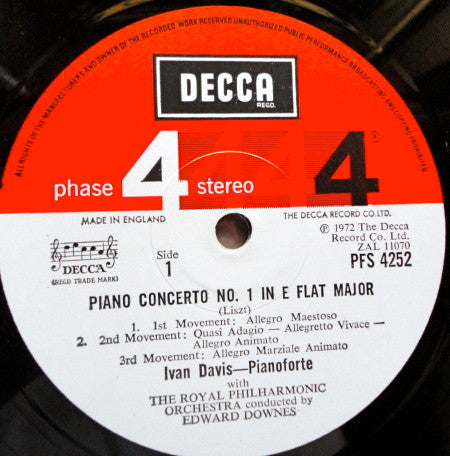Franz Liszt, Ivan Davis (2), The Royal Philharmonic Orchestra, Edward Downes : Piano Concertos No. 1 In E Flat / Piano Concerto No. 2 In A (LP, Album)