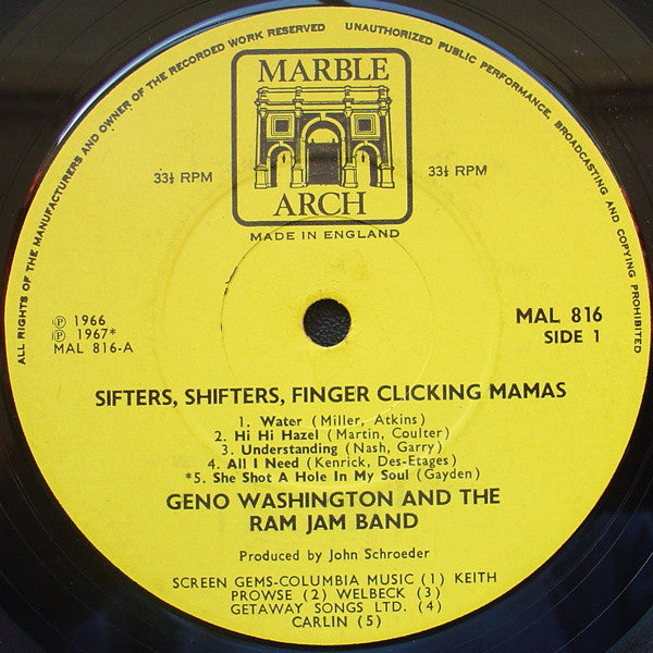 Geno Washington And The Ram Jam Band* : Sifters, Shifters, Finger Clicking Mamas (LP, Comp, Mono)