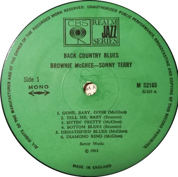 Sonny Terry & Brownie McGhee : Back Country Blues (LP, Album, Mono)