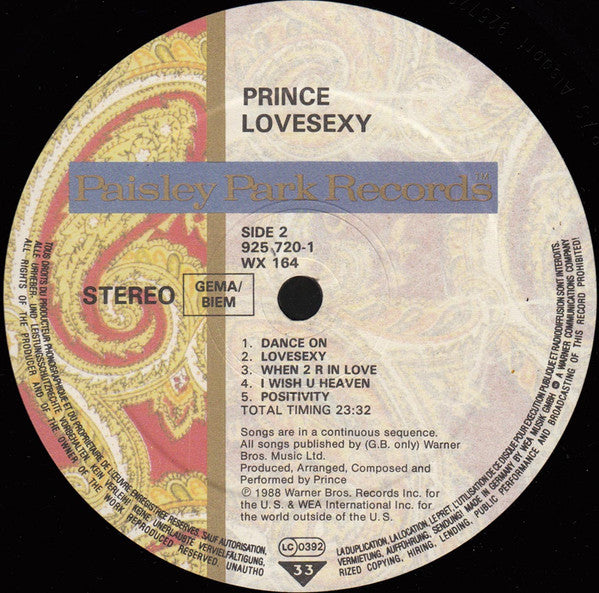 Prince : Lovesexy (LP, Album)