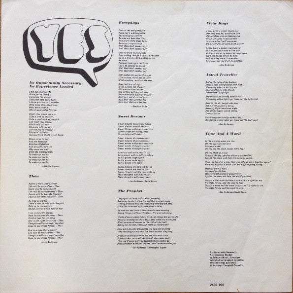 Yes : Time And A Word (LP, Album)