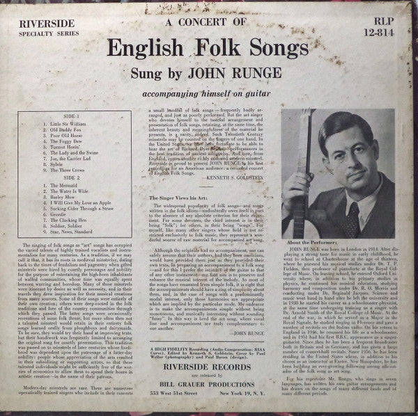 John Runge : A Concert Of English Folk Songs (LP, Mono)