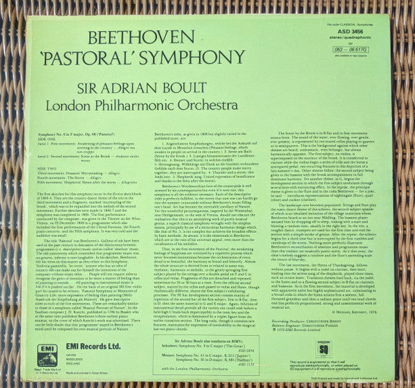 Ludwig van Beethoven / Sir Adrian Boult / The London Philharmonic Orchestra : 'Pastoral' Symphony  (LP, Album, Quad)