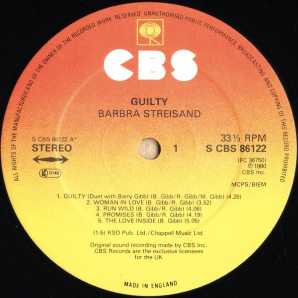 Barbra Streisand : Guilty (LP, Album, Gat)