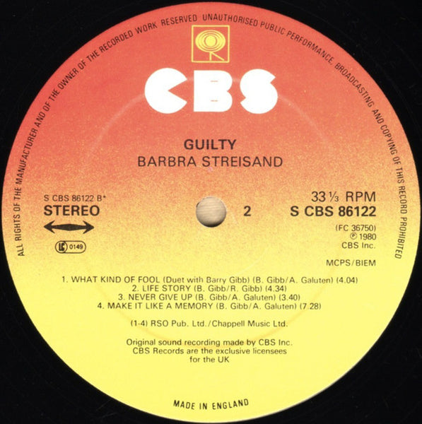 Barbra Streisand : Guilty (LP, Album, Gat)