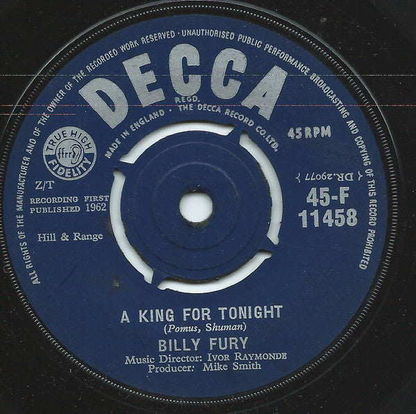 Billy Fury : Last Night Was Made For Love (7", Single)