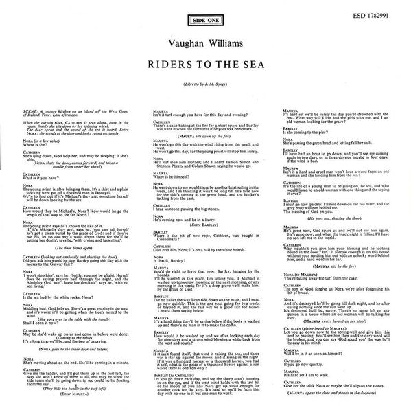 Ralph Vaughan Williams, Helen Watts, Margaret Price, Norma Burrowes, Benjamin Luxon, The Ambrosian Singers, Orchestra Nova Of London, Meredith Davies, London Madrigal Singers, Christopher Bishop : Riders To The Sea / Folk Song Arrangements (LP, Comp)