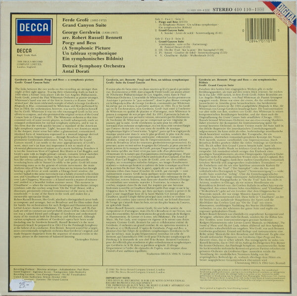 Grofé*, Gershwin* / Dorati*, Detroit Symphony Orchestra : Grand Canyon Suite / Porgy And Bess  (LP, Album)