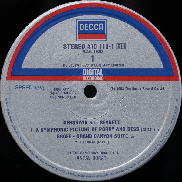 Grofé*, Gershwin* / Dorati*, Detroit Symphony Orchestra : Grand Canyon Suite / Porgy And Bess  (LP, Album)