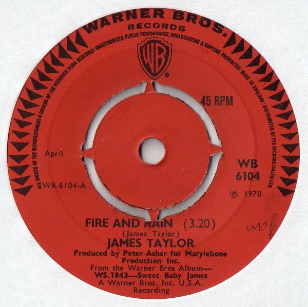 James Taylor (2) : Fire And Rain / Sunny Skies (7", Single)