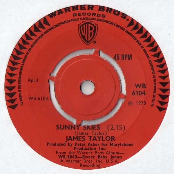 James Taylor (2) : Fire And Rain / Sunny Skies (7", Single)