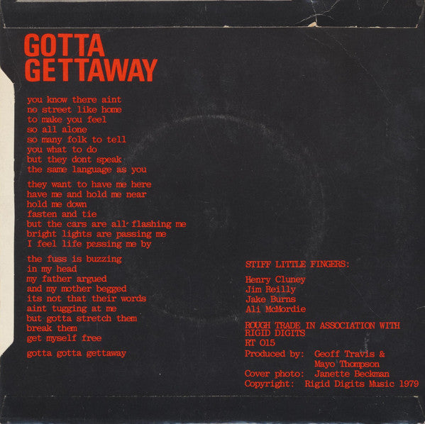 Stiff Little Fingers : Gotta Gettaway (7", Single)