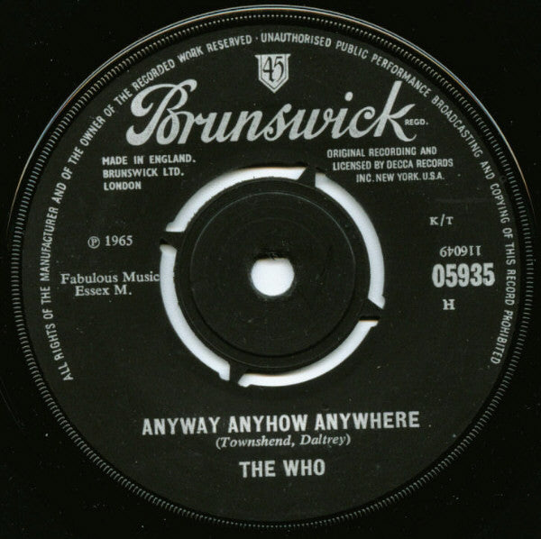 The Who : Anyway Anyhow Anywhere (7", Single)
