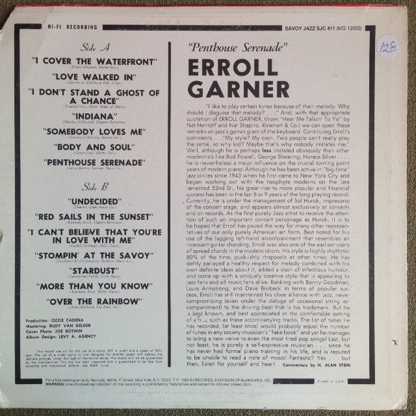 Erroll Garner : Penthouse Serenade (LP, Album, RE)