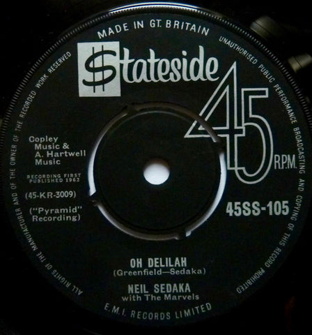 Neil Sedaka, The Marvels (6) : Oh Delilah (7", Single)