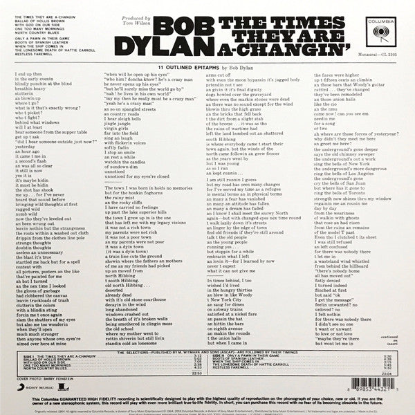 Bob Dylan : The Times They Are A-Changin' (LP, Album, Mono, RE, 180)