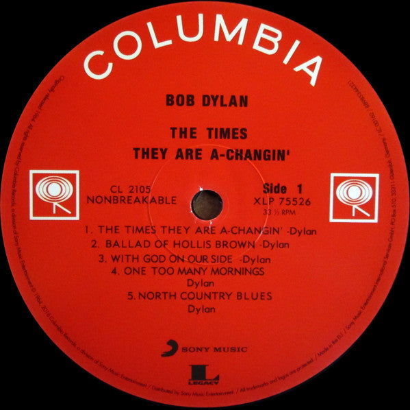 Bob Dylan : The Times They Are A-Changin' (LP, Album, Mono, RE, 180)