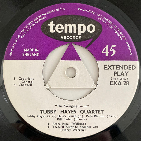 Tubby Hayes Quartet : The Swinging Giant Vol. 2 (7", EP, Mono)