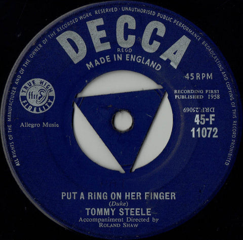 Tommy Steele : Put A Ring On Her Finger (7")