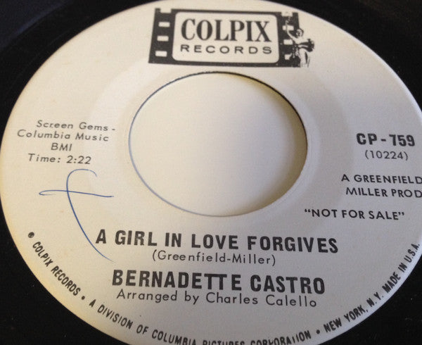 Bernadette Castro : A Girl In Love Forgives  (7", Single, Promo)