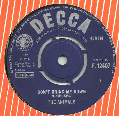 The Animals : Don't Bring Me Down (7", Single)