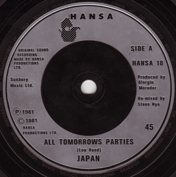 Japan : All Tomorrows Parties (7", Single)